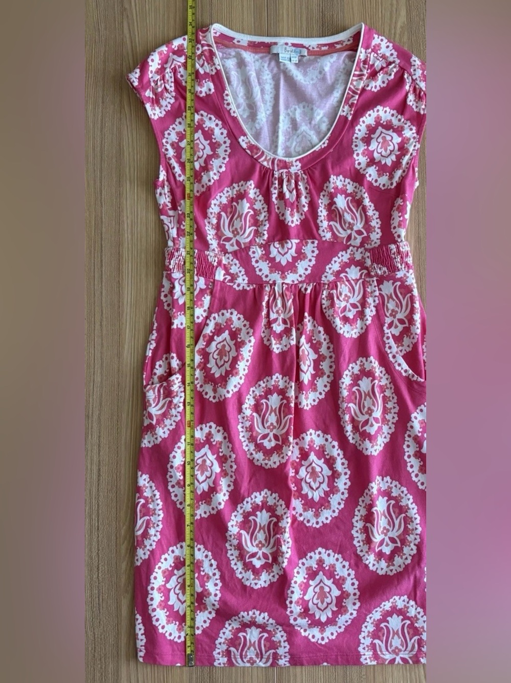 Boden Scoop Neck Jersey Dress Sz 6P Pink Pockets Floral Summer Comfort Travel - Picture 7 of 9